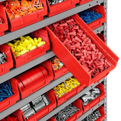 Shelf Bin Organizer - 36 x 12 x 75 with 7 x 12 x 4 Red Bins H