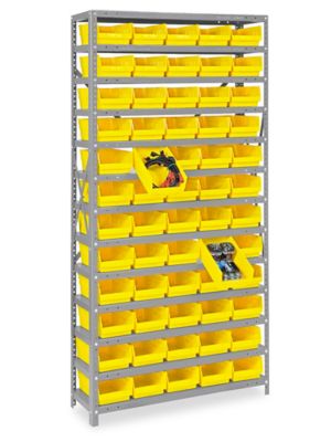 Shelf Bin Organizer - 36 x 12 x 75" with 7 x 12 x 4" Yellow Bins H-1773Y