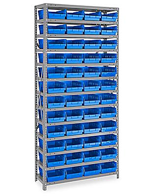 Shelf Bin Organizer - 36 x 12 x 75 with 8 1/2 x 12 x 4 Blue Bins