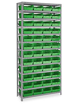 Shelf Bin Organizer - 36 x 12 x 75" with 8 1/2 x 12 x 4" Green Bins H-1774G