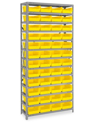 Mobile Gravity Shelf Bin Organizer - 4 x 12 x 4 Blue Bins H-3896BLU - Uline
