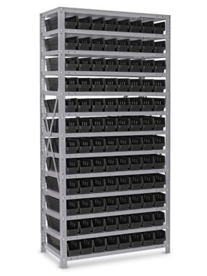 Shelf Bin Organizer - 36 x 18 x 75" with 4 x 18 x 4" Black Bins H-1775BL