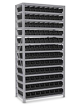 Shelf Bin Organizer - 36 x 18 x 75" with 4 x 18 x 4" Black Bins H-1775BL