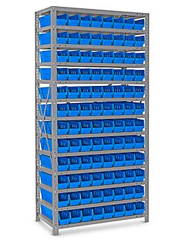 Shelf Bin Organizer - 36 x 18 x 75" with 4 x 18 x 4" Blue Bins H-1775BLU