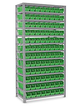 Shelf Bin Organizer - 36 x 18 x 75" with 4 x 18 x 4" Green Bins H-1775G