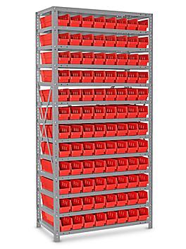 Shelf Bin Organizer - 36 x 18 x 75" with 4 x 18 x 4" Red Bins H-1775R