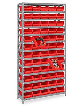 Shelf Bin Organizer - 36 x 18 x 75" with 7 x 18 x 4" Red Bins H-1776R