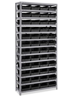 Shelf Bin Organizer - 36 x 18 x 75" with 8 1/2 x 18 x 4" Black Bins H-1777BL
