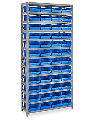 Bench Rack - 37 x 19 with 7 1/2 x 4 x 3 Blue Bins - ULINE - H-1425BLU