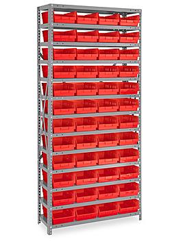 Shelf Bin Organizer - 36 x 18 x 75" with 8 1/2 x 18 x 4" Red Bins H-1777R