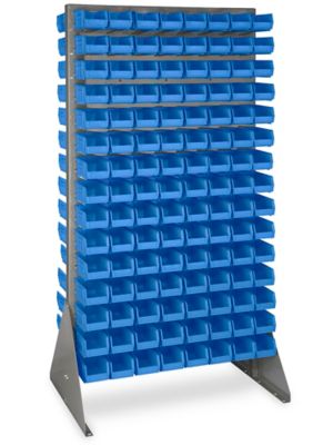 Double Sided Floor Rack Bin Organizer with 7 1/2 x 4 x 3" Bins