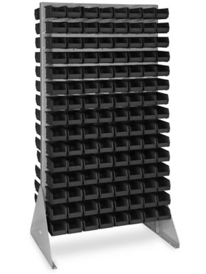 Double Sided Floor Rack Bin Organizer with 7 1/2 x 4 x 3" Black Bins H-1905BL