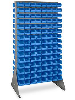 Double Sided Floor Rack Bin Organizer with 7 1/2 x 4 x 3" Blue Bins H-1905BLU