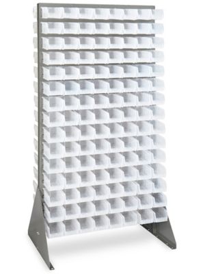 Double Sided Floor Rack Bin Organizer with 7 1/2 x 4 x 3" Clear Bins H-1905C