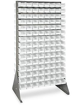 Double Sided Floor Rack Bin Organizer with 7 1/2 x 4 x 3" White Bins H-1905W
