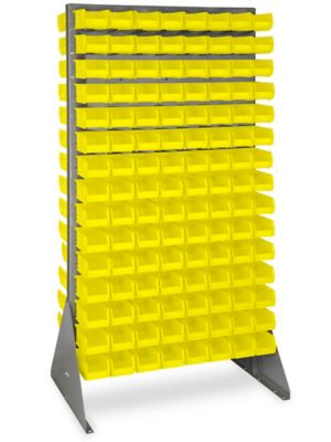 Double Sided Floor Rack Bin Organizer with 7 1/2 x 4 x 3" Yellow Bins H-1905Y