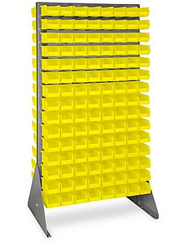 Double Sided Floor Rack Bin Organizer with 7 1/2 x 4 x 3" Yellow Bins H-1905Y