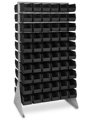 Double Sided Floor Rack Bin Organizer with 11 x 5 1/2 x 5" Black Bins H-1906BL