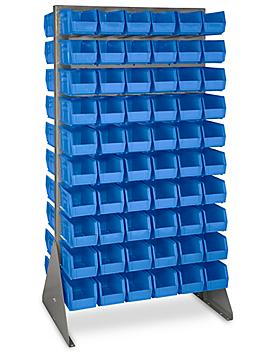 Double Sided Floor Rack Bin Organizer with 11 x 5 1/2 x 5" Blue Bins H-1906BLU