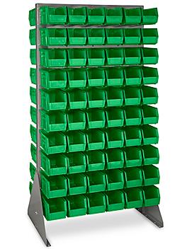 Double Sided Floor Rack Bin Organizer with 11 x 5 1/2 x 5" Green Bins H-1906G