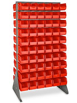 Double Sided Floor Rack Bin Organizer with 11 x 5 1/2 x 5" Red Bins H-1906R