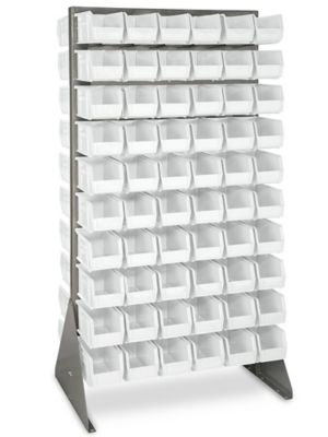 Double Sided Floor Rack Bin Organizer with 11 x 5 1/2 x 5" White Bins H-1906W
