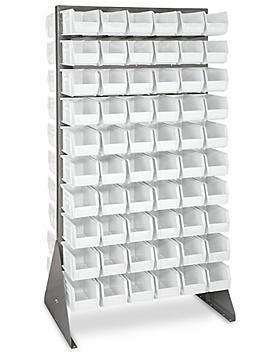 Double Sided Floor Rack Bin Organizer with 11 x 5 1/2 x 5" White Bins H-1906W