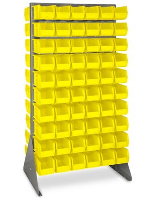 Double Sided Floor Rack Bin Organizer with 11 x 5 1/2 x 5" Yellow Bins H-1906Y