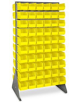 Double Sided Floor Rack Bin Organizer with 11 x 5 1/2 x 5" Yellow Bins H-1906Y