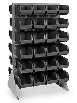 Double Sided Floor Rack Bin Organizer with 15 x 8 x 7" Black Bins H-1907BL