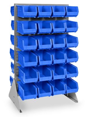 Double Sided Floor Rack Bin Organizer with 15 x 8 x 7 Blue Bins - ULINE - H-1907BLU