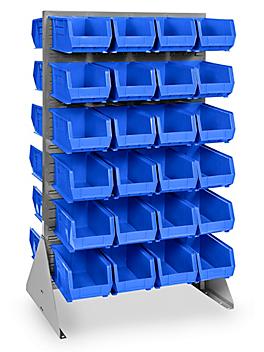 Double Sided Floor Rack Bin Organizer with 15 x 8 x 7" Blue Bins H-1907BLU