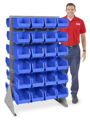 Double Sided Floor Rack Bin Organizer with 15 x 8 x 7 Blue Bins - ULINE Canada - H-1907BLU