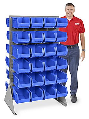 Double Sided Floor Rack Bin Organizer with 15 x 8 x 7 Blue Bins - ULINE - H-1907BLU