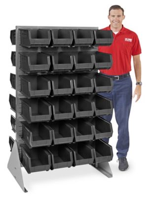 Double Sided Floor Rack Bin Organizer with 15 x 8 x 7 Black Bins H-1907BL  - Uline