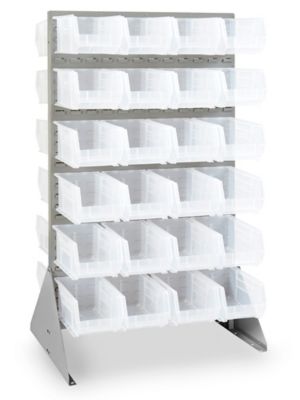 Double Sided Floor Rack Bin Organizer with 15 x 8 x 7" Clear Bins H-1907C