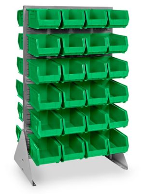 Double Sided Floor Rack Bin Organizer with 15 x 8 x 7 Blue Bins H