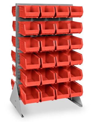 Double Sided Floor Rack Bin Organizer with 15 x 8 x 7 Red Bins H-1907R -  Uline