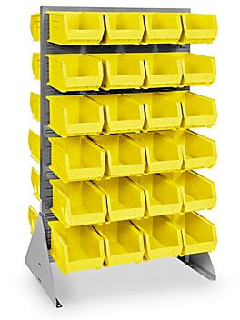 Double Sided Floor Rack Bin Organizer with 15 x 8 x 7" Yellow Bins H-1907Y