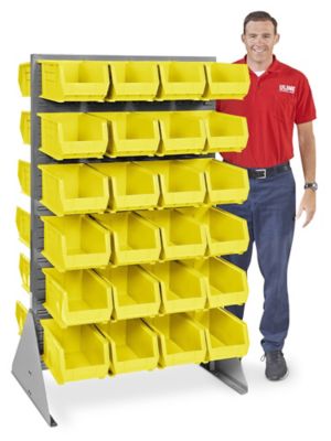 Double Sided Floor Rack Bin Organizer with 15 x 8 x 7 Yellow Bins H-1907Y  - Uline