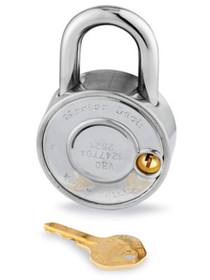 Master combination lock with key on shop back