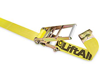 LiftAll&reg; Extra Wide Ratchet Tie Downs - Flat Hook, 4" x 27', 15,000 lb Capacity H-2069