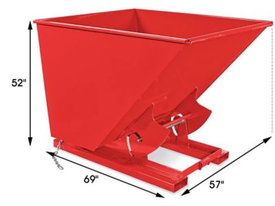 Heavy Duty Steel Dumping Hopper - 2 Cubic Yard, Red