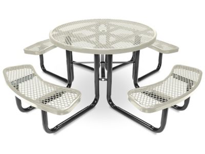 Metal Picnic Table 46" Round, Beige H2127BE Uline