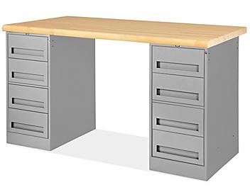 4 Drawer/4 Drawer Pedestal Workbench - 60 x 30", Maple Top H-2171-MAPLE