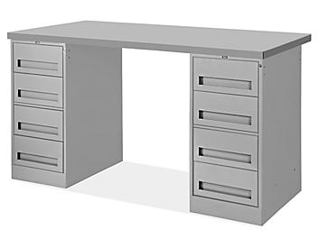 4 Drawer/4 Drawer Pedestal Workbench - 60 x 30", Steel Top H-2171-STEEL