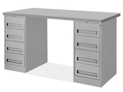 4 Drawer/4 Drawer Pedestal Workbench - 72 x 30", Steel Top H-2172-STEEL