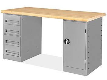 4 Drawer/1 Cabinet Pedestal Workbench - 60 x 30", Maple Top H-2173-MAPLE