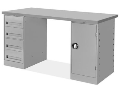  vidaXL Banco de trabajo, estación de trabajo con 4 paneles de  pared y gabinete, mesa de trabajo, banco de herramientas para garaje,  cuarto de servicio, almacén, taller de bricolaje, acero resistente 