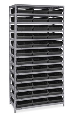Shelf Bin Organizer - 36 x 18 x 75" with 11 x 18 x 4" Black Bins H-2239BL